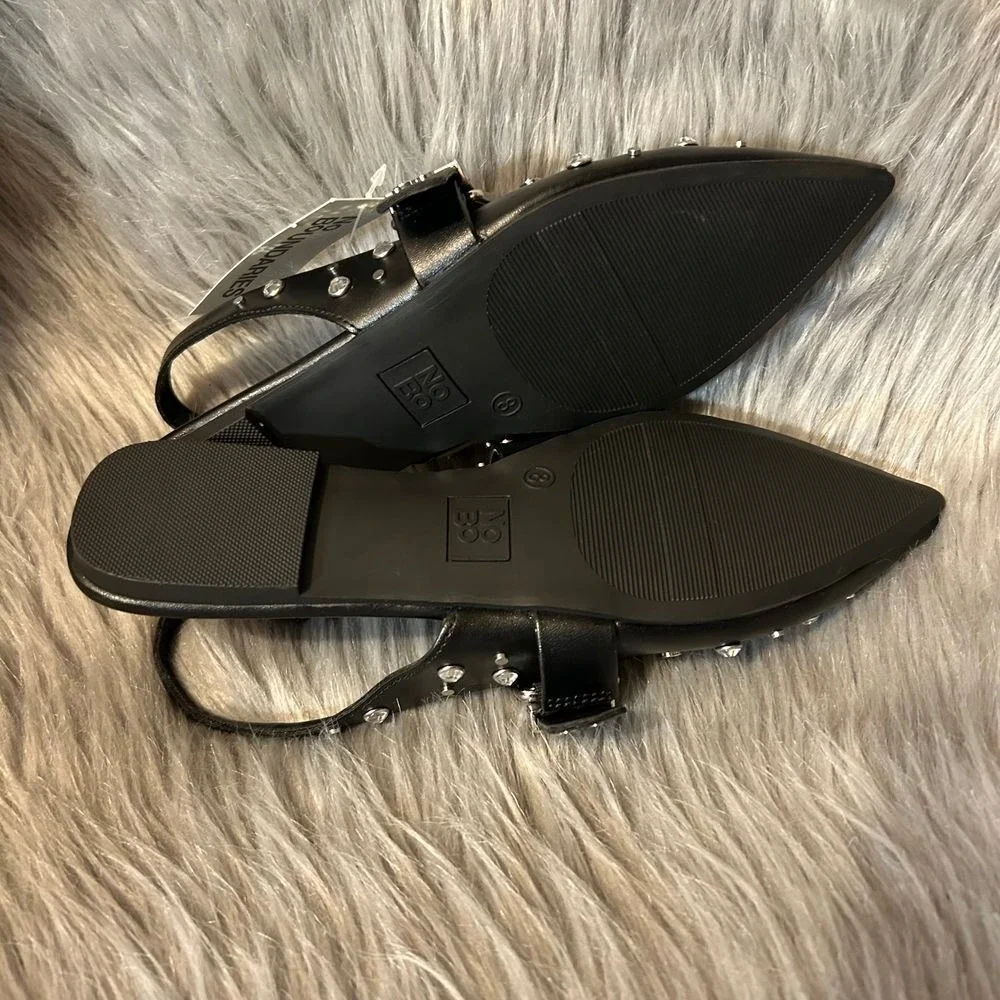 No Boundaries Studded Sling Back Flats Womens Size 8 Black Shoes Adjustable
